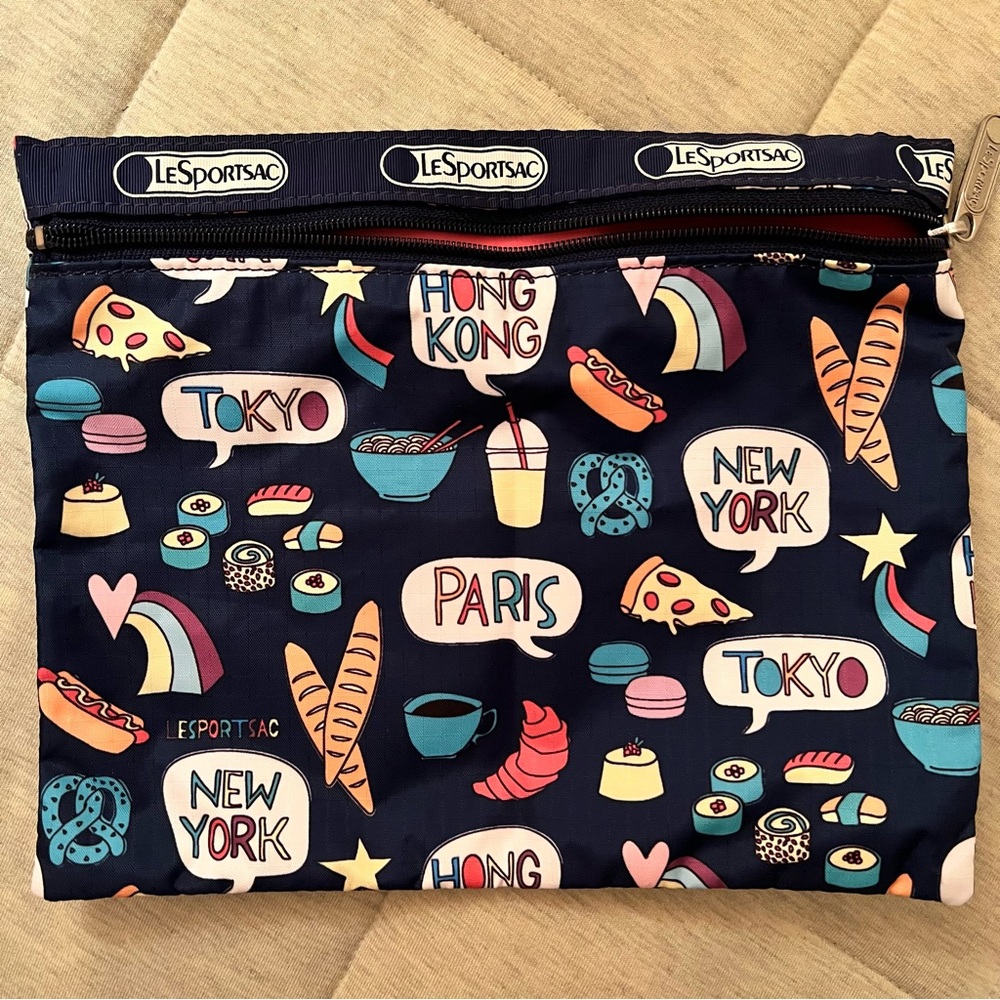 LeSportsac travel and food theme pouch
